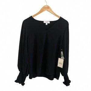 CeCe Elegant Black V-Neck Blouse